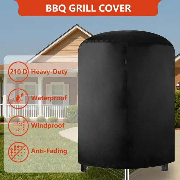 Round Grill Cover 210D Oxford Fabric Waterproof Tear Resistant UV Resistant for Outdoor BBQ Grills 62 × 105 cm — image 2