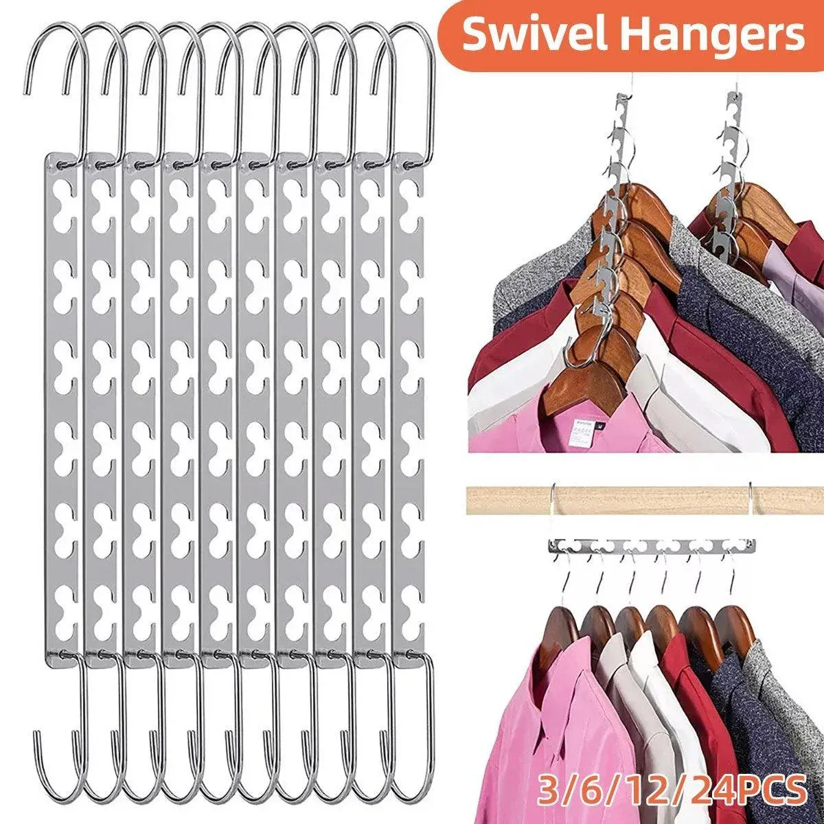 Clothes Hanger Space Saving Hook Folding Wardrobe Multipurpose Rack Coat Pants - 24PCS โ image 2