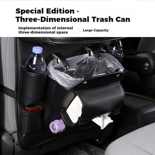 3.15"D x 17.7"W x 25.2"H Universal Premium Leather Foldable Car Backseat Organizer with Table Tray, Car Seat Back Protector with Garbage Bag Touch — image 5