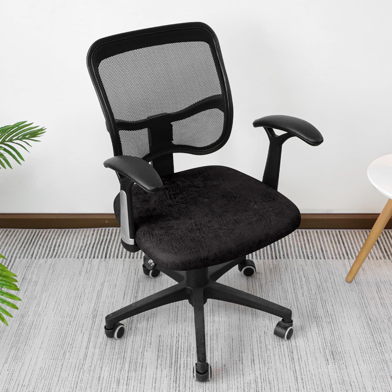 Leather Look Office Chair Seat Covers Set of 2 Black 20inch Square Stretch Seat Slipcovers for Dining Chair Cushions Removable Washable — image 6