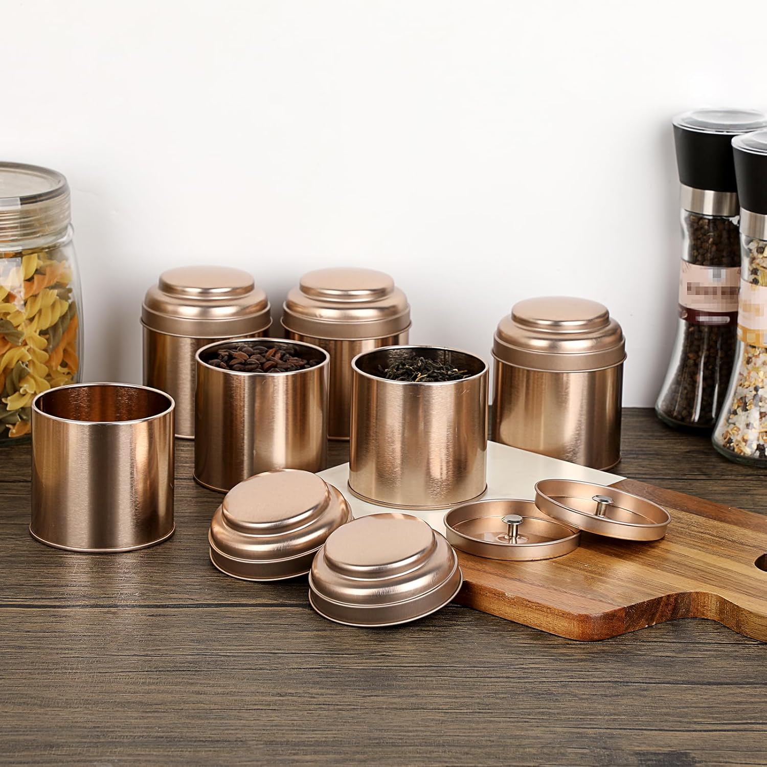 Petluno Set of 6 Loose Leaf Tea Tins 227ml Metal Nut Storage Jars Airtight Containers Kitchen Spice Jars, Food Tin for Tea, Coffee, Biscuits, Sugar — image 6