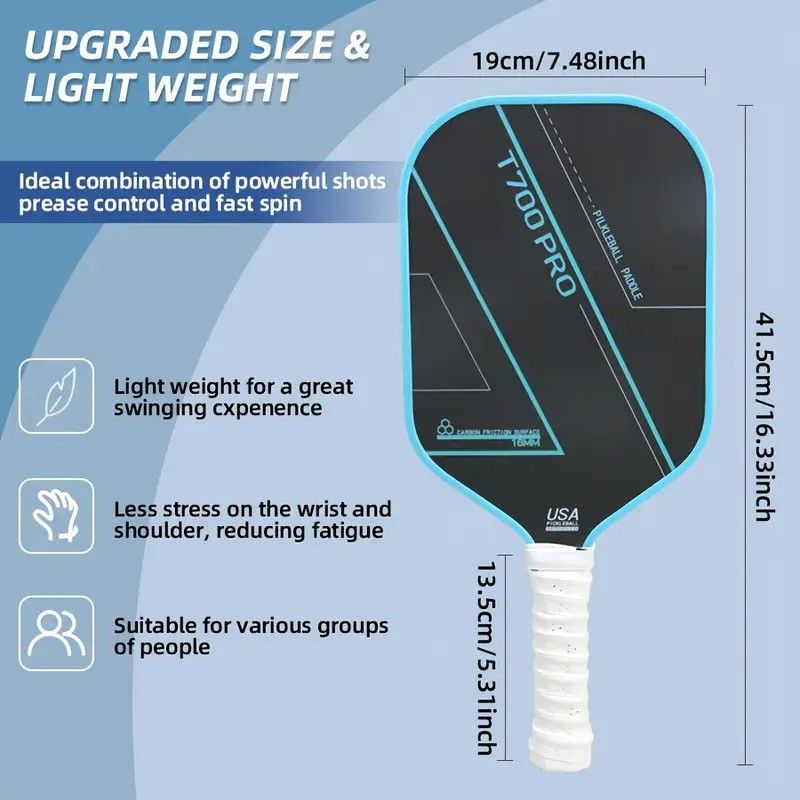 1PCS T700 PRO Carbon Fiber Pickleball Paddle: 8.0oz Lightweight Wide Body Control Paddle for Beginners & Seniors(YELLOW) โ image 5