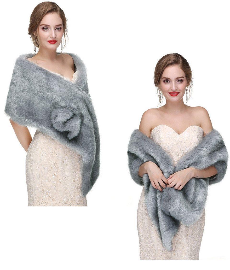 Faux Fur Scarf Shawl for Women, Warm Long Large, with Faux Fur Trim, Gray โ image 5