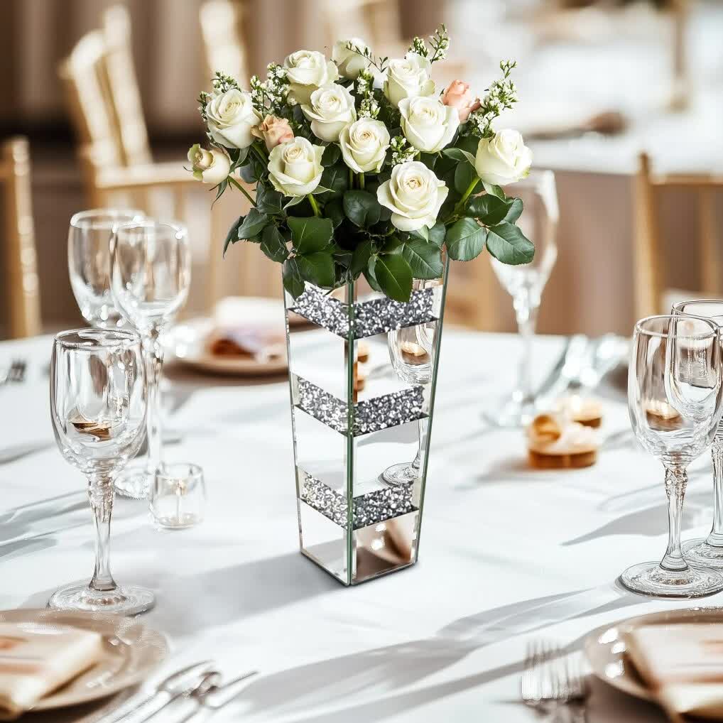 P&P Silver Diamond Inlaid Table Vase, Modern Decorative Centerpiece for Home — image 2