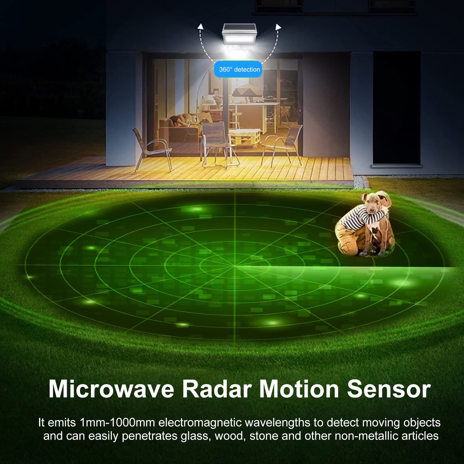 Solar Wall Lamp,Solar Wall Lamp Radar Motion Sensor Lights Outdoor Waterproof Garden Lamp Aluminum Alloy Shell for Doorway — image 3
