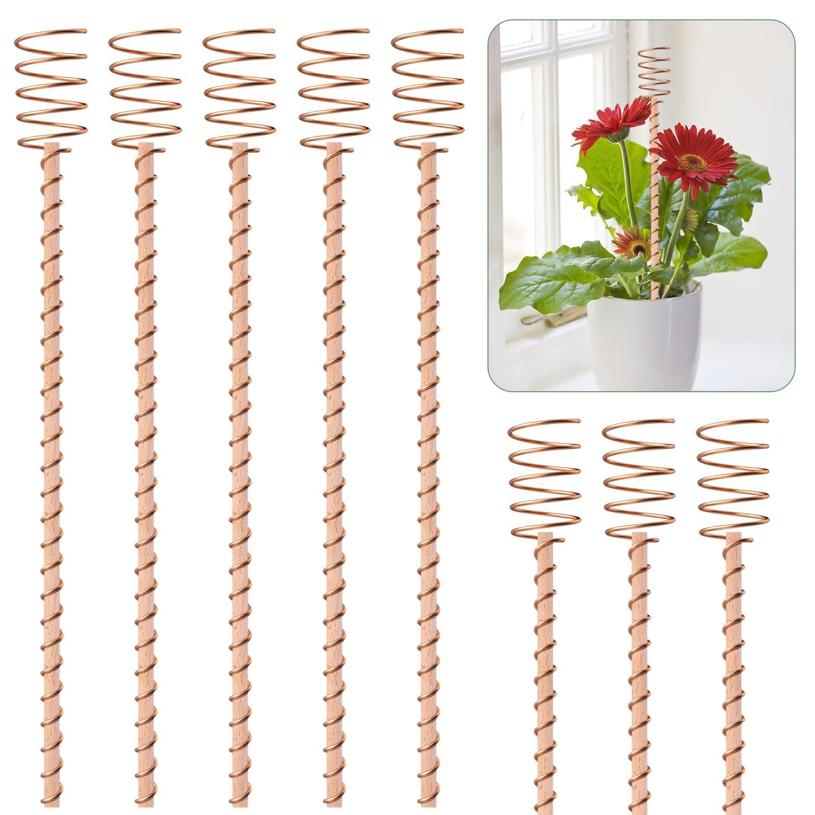 8 Pack 13.5" Electroculture Plant Stakes, Long Copper Garden Stakes, Electroculture Copper Coil Antennas for Growing Garden