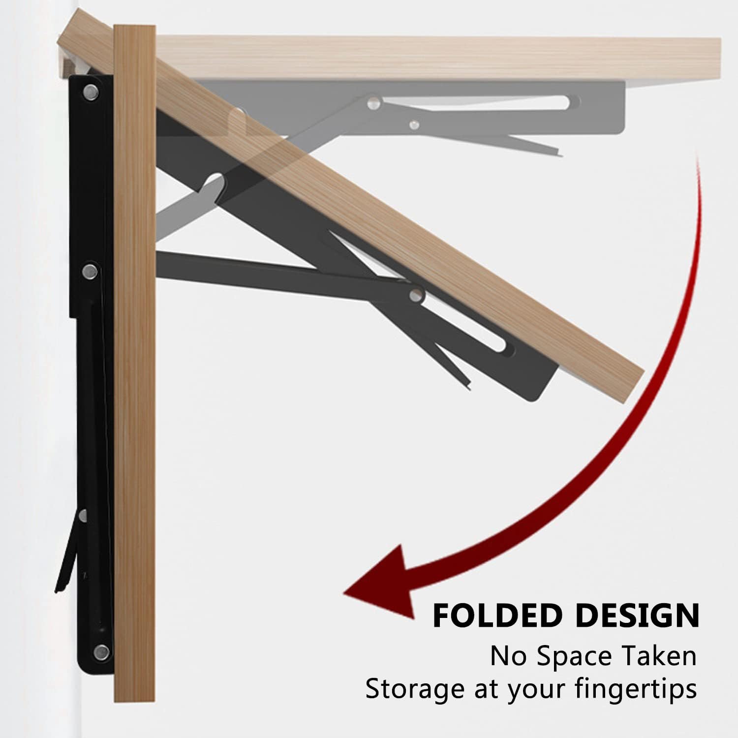 2 Pack 12 Inch Folding Shelf Brackets, Heavy Duty Metal Wall Mounted Triangle Table Bench Max Load 220lb Collapsible Shelf Hinge with Screws for DIY Bracket โ image 5