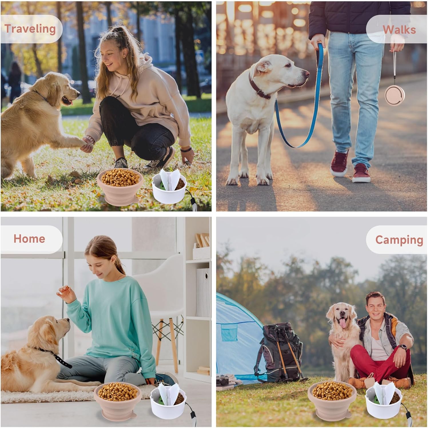 Collapsible Dog Bowl for Travel Double Feeder and Water Bowl with Lid and Carrying Strap โ image 6