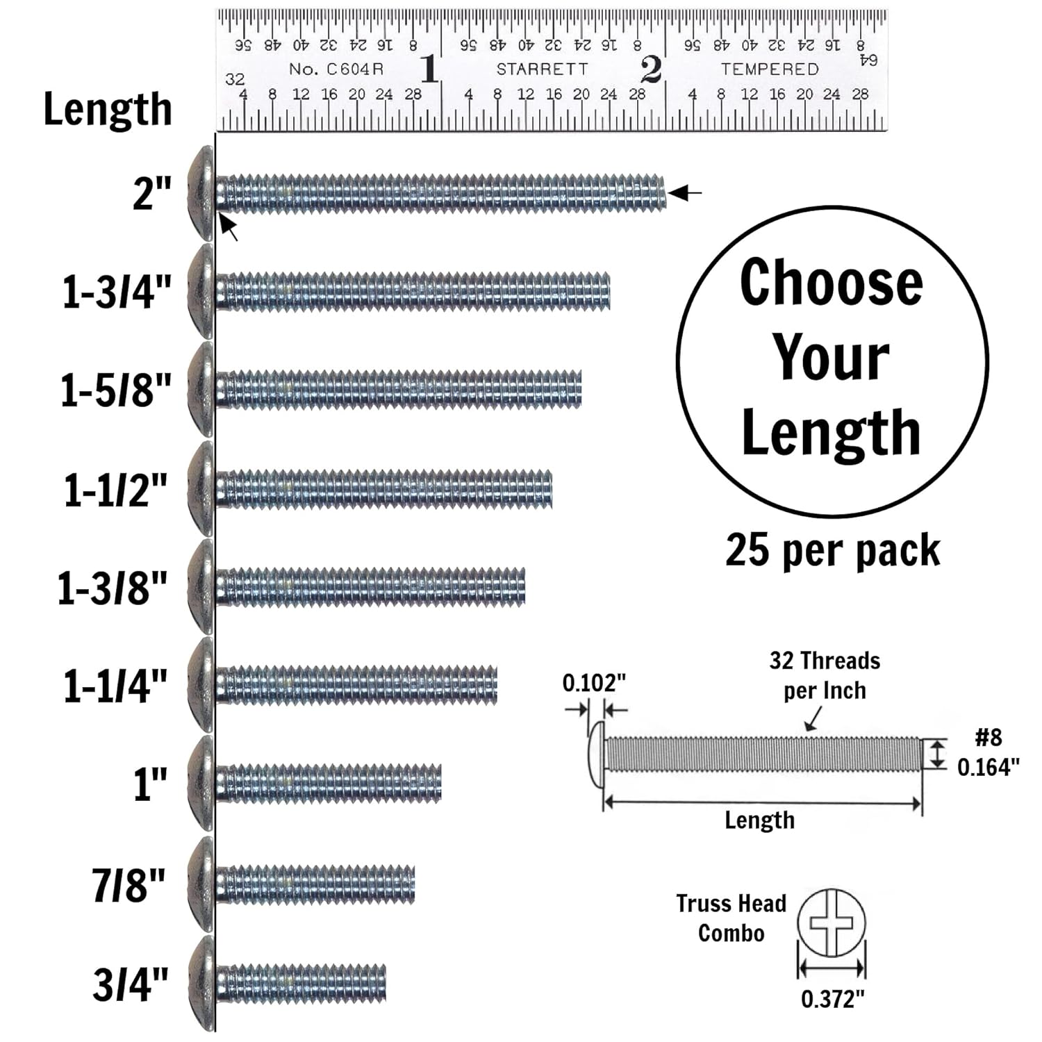 Cabinet Knob & Pull Machine Screws 25-pk (8-32 x 1-1/2") or Choose Your Length; Fasteners for Kitchen & Bathroom Drawer & Door Hardware โ image 2