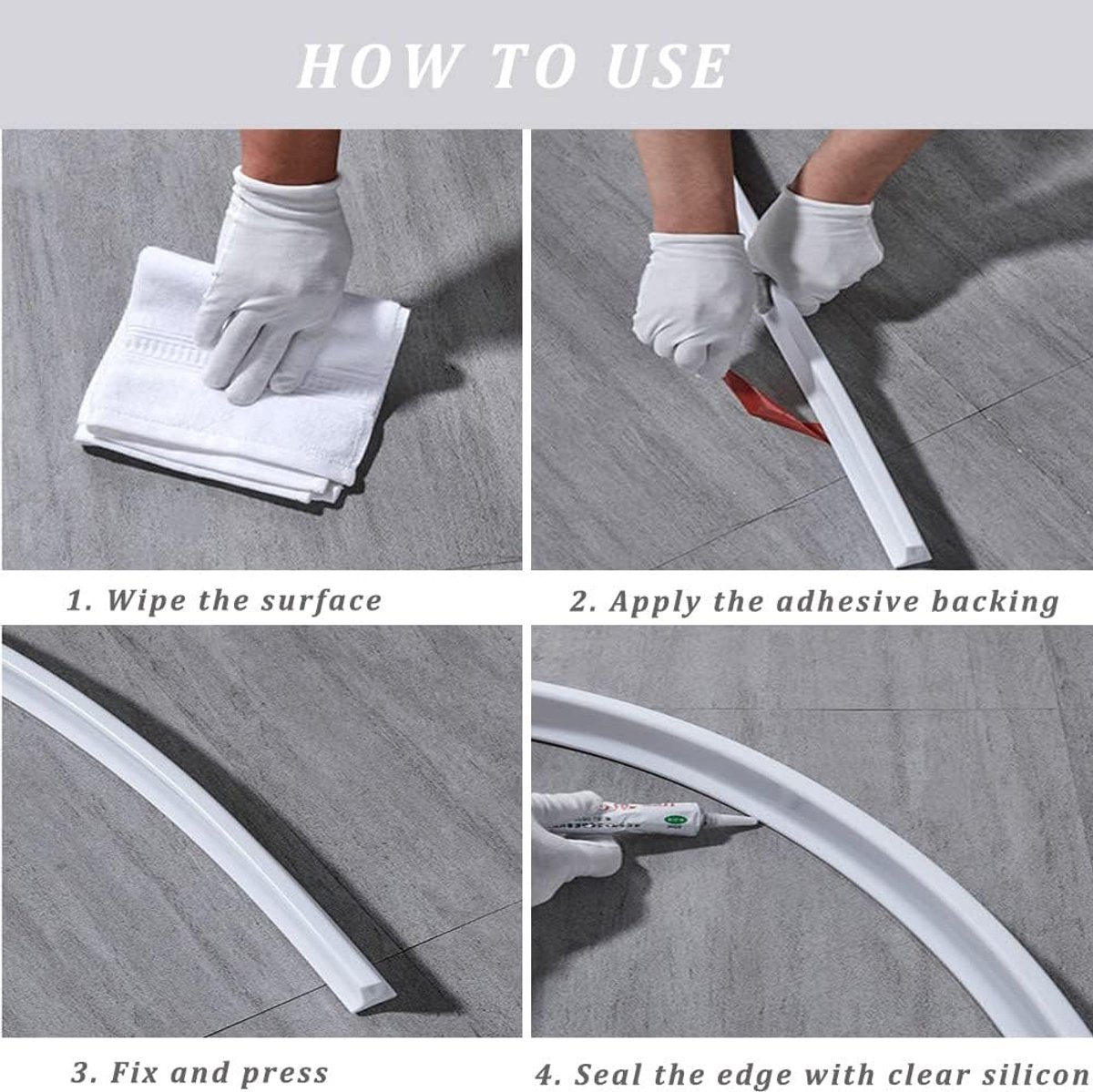 Shower Water Stopper - 1 m - T-type Shower Strip - Water Stopper - Self-Adhesive Sealant Edge - Sanitary Water Stopper - for kitchen and bathroom, shower — image 2