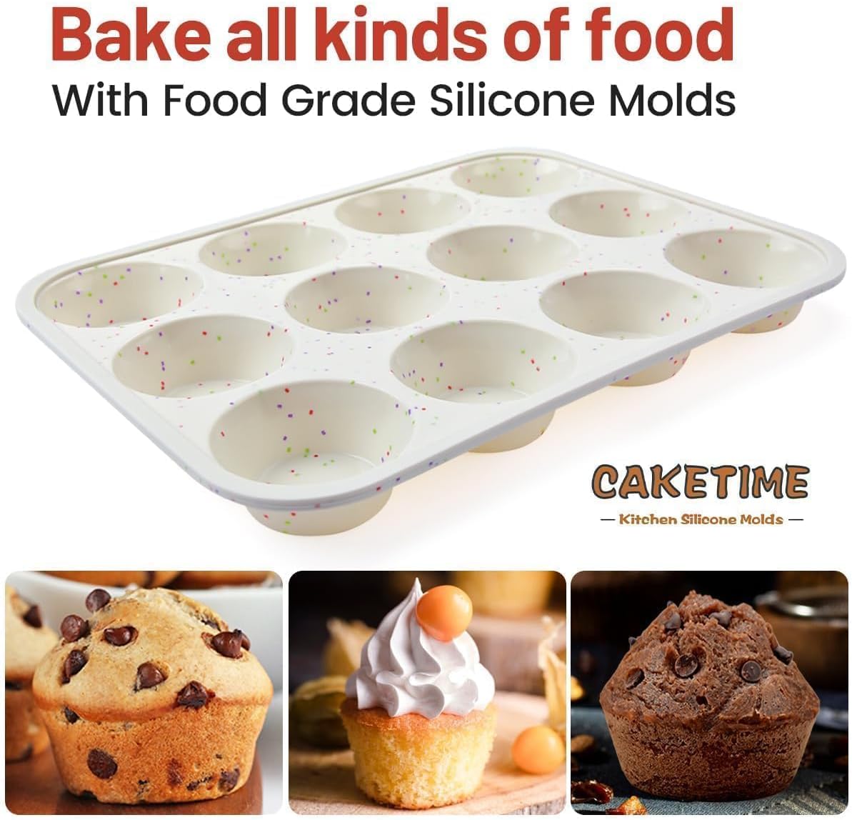 Silicone Muffin Pan, Metal Reinforced Frame Cupcake Pan 12 Cups Regular Size Easy to Move in or Out of Oven Non-Stick (2) Confetti: 2pcs โ image 3