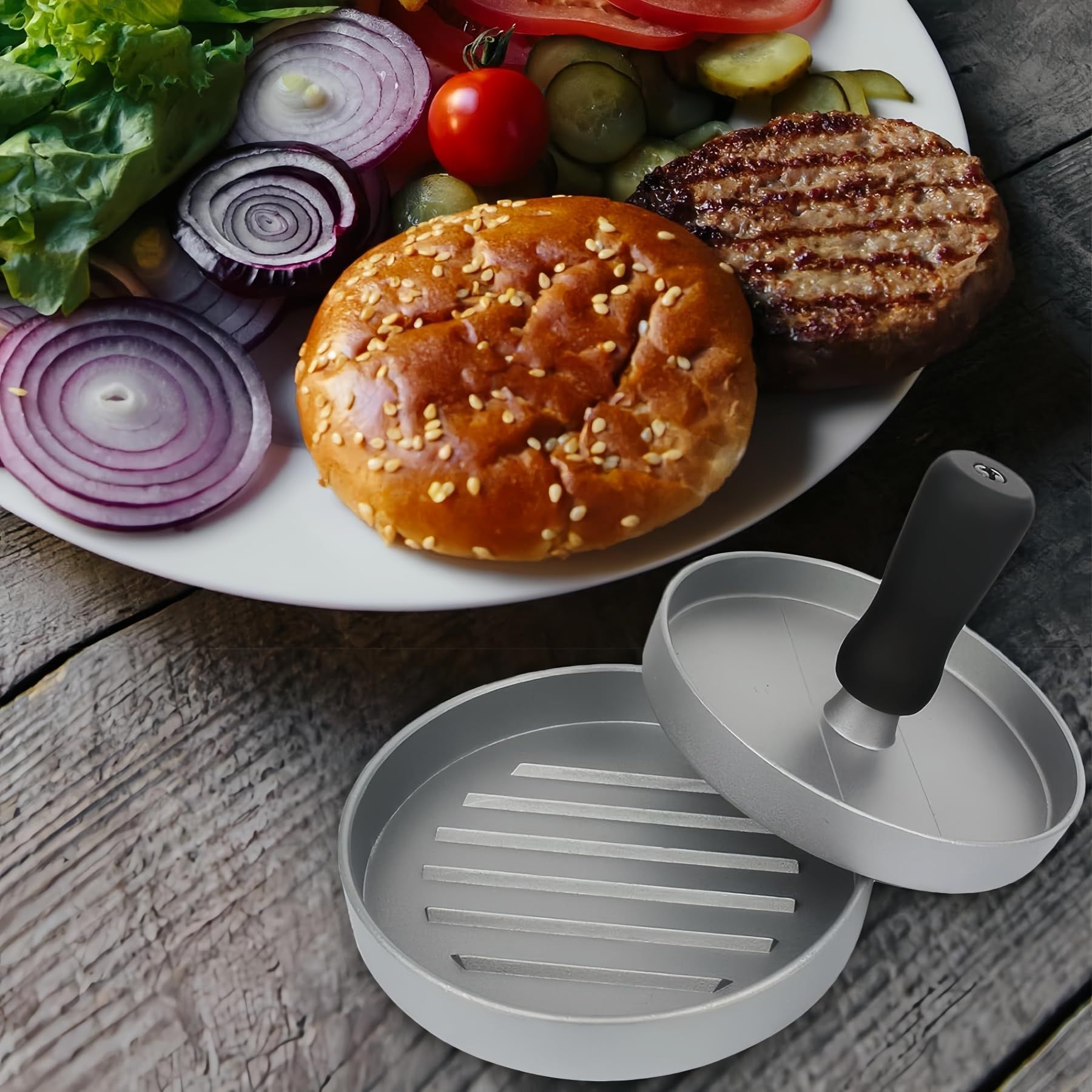 100 Patty Papers Set Grill Press Non-Stick Hamburger Mold with Free Wax Patty Paper Sheets Meat Beef Cheese Veggie Burger(11.7cm) — image 3