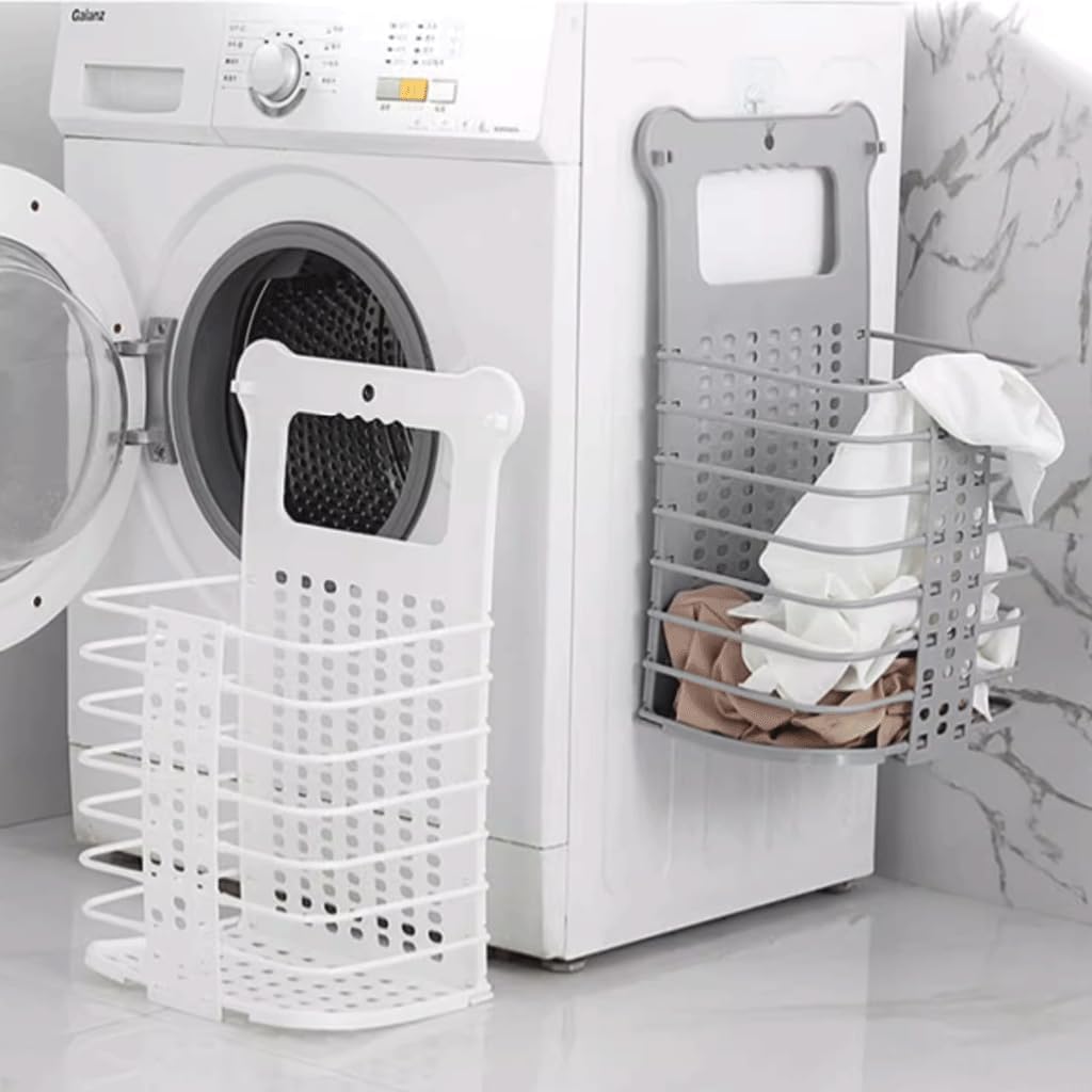 Collapsible Laundry Hamper - Foldable Space-Saving Design - Ideal for Bathroom & Small Spaces - Includes Self-Adhesive Hook - Grey - Set of 1 — image 5