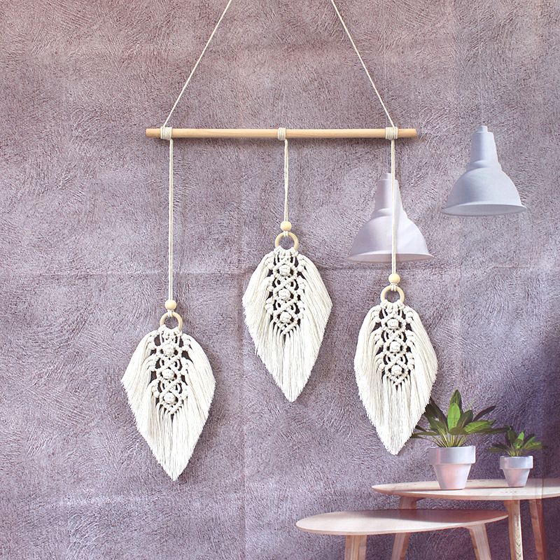 Wall Hanging Woven Tapestry Leaf Shaped Tassels Cotton Macrame Decor Wall Art Ornament for Apartment Bedroom — image 5
