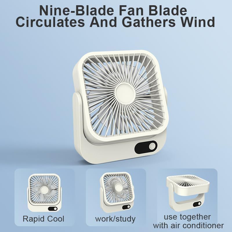 Magnetic Rechargeable Mini Desk Fan with 5-Speed LED Display for Office, Dorm & Bedside Use (White) — image 6
