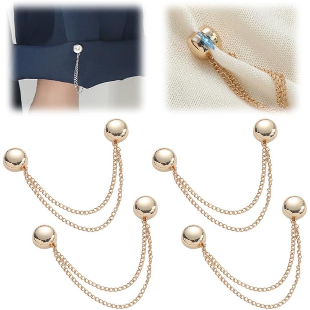 12pcs Magnetic Clothing Clips with Chain, Multi-Function Magnet Button Pins Hijab Cuff Clips for Fixing Hem of Clothes Long Pants Legs Sleeves of Shirts