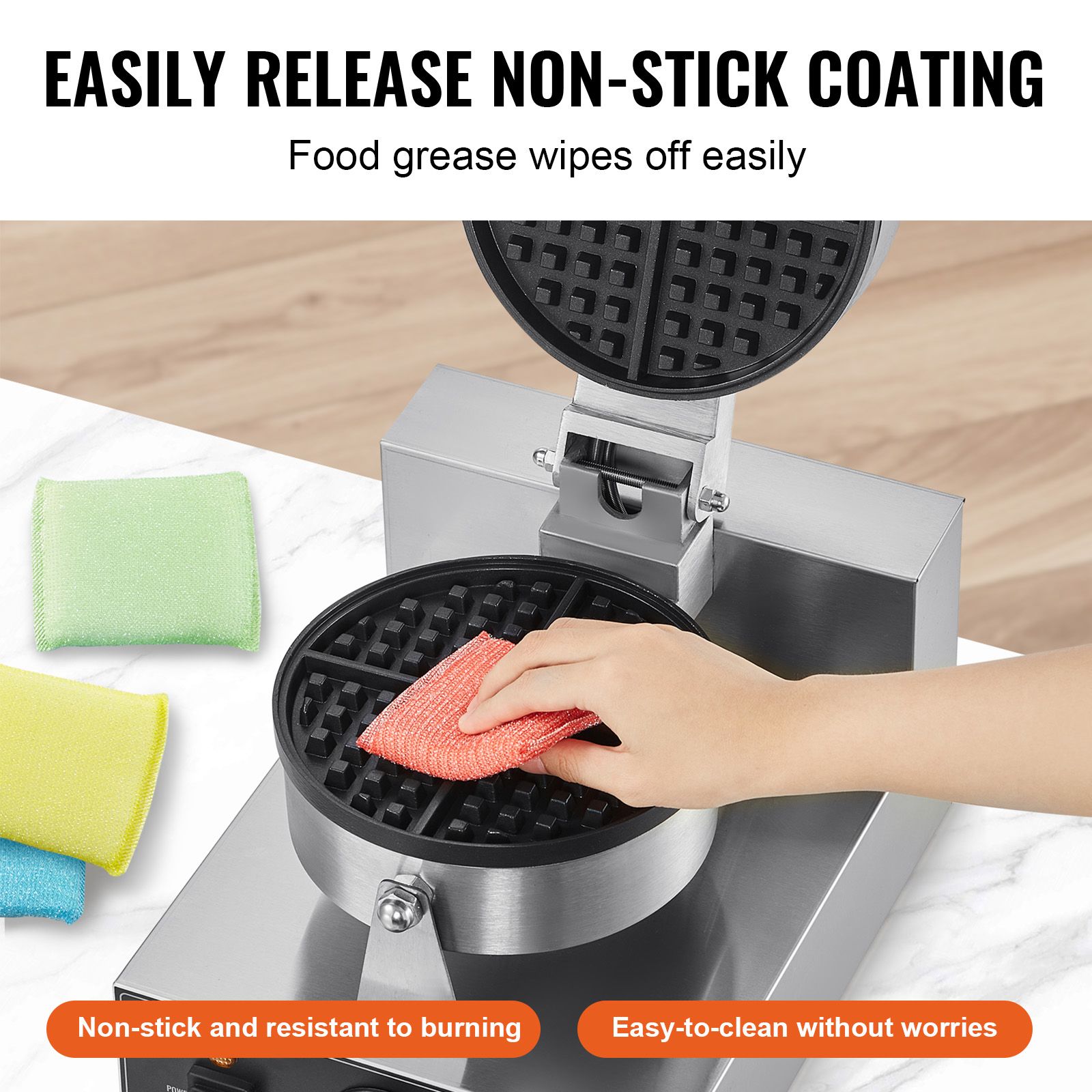 Commercial Waffle Maker, 1230W Round Waffle Baker Machine, Non-Stick Stainless Steel Belgian Waffle Iron with Temperature and Time Control, Handle — image 4
