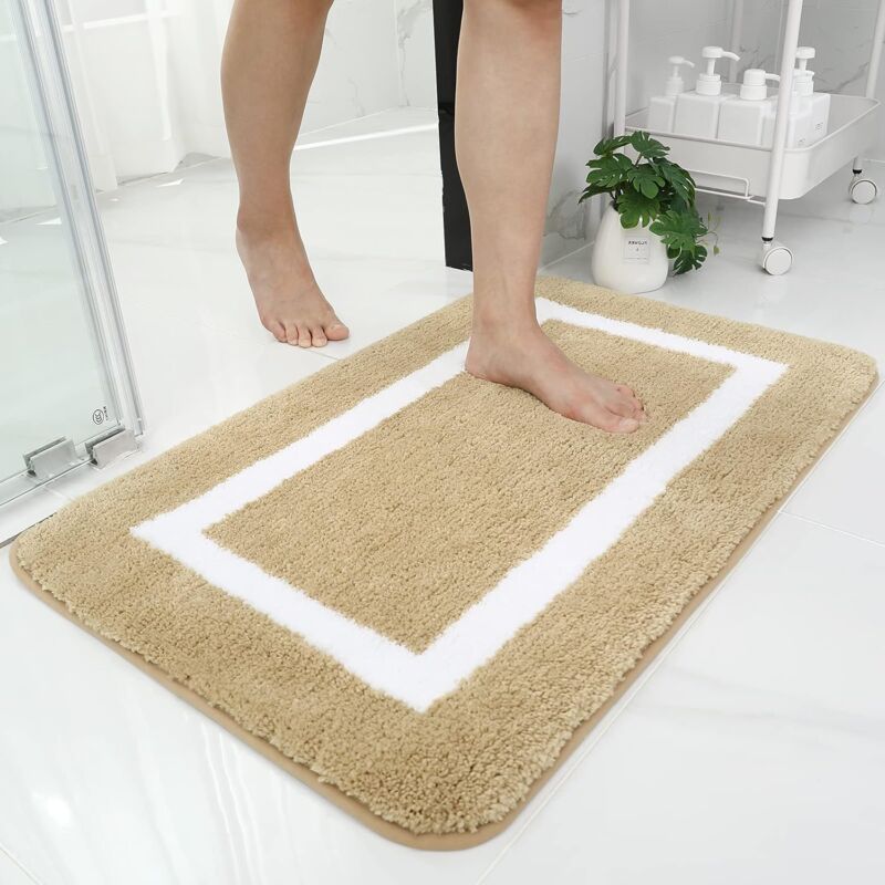 Non-Slip Bath Mat, Soft Microfiber Bathroom Mat, Absorbent High Pile Bath Mat, Machine Washableable - 40 × 60 Cm - Beige