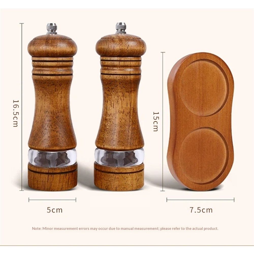 Salt and Pepper Grinder Set, 2Pcs Oak Pepper Grinder with Stand 6 Inches Adjustable Ceramic Grinder Wooden Pepper Mill Salt Grinder Kit Manual Mills(vintage — image 5