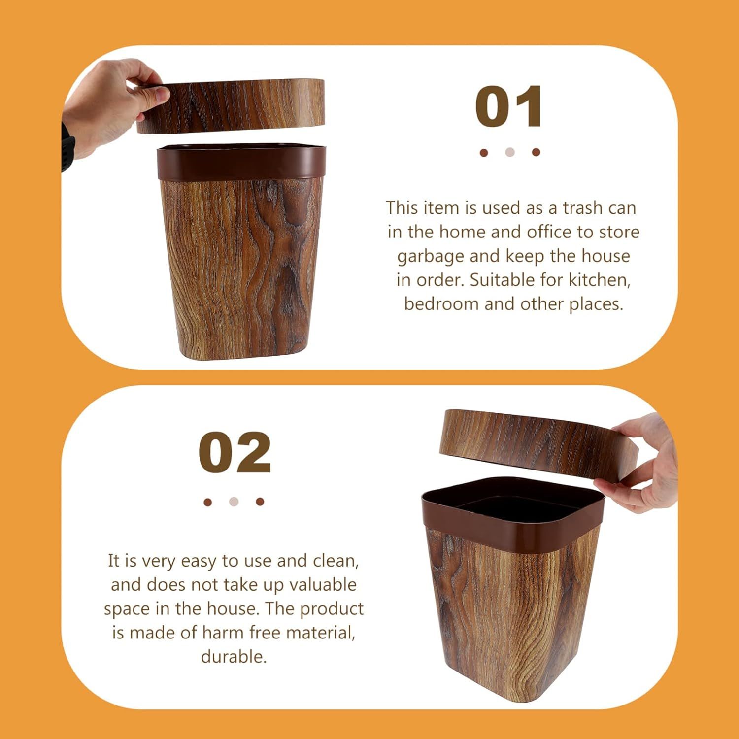 Trash Can Wood Trash Can Lidless Wastebasket Wood Grain Garbage Container Kitchen Trash Bin Office Trash Can 11.99X9.43X9.43inch โ image 2
