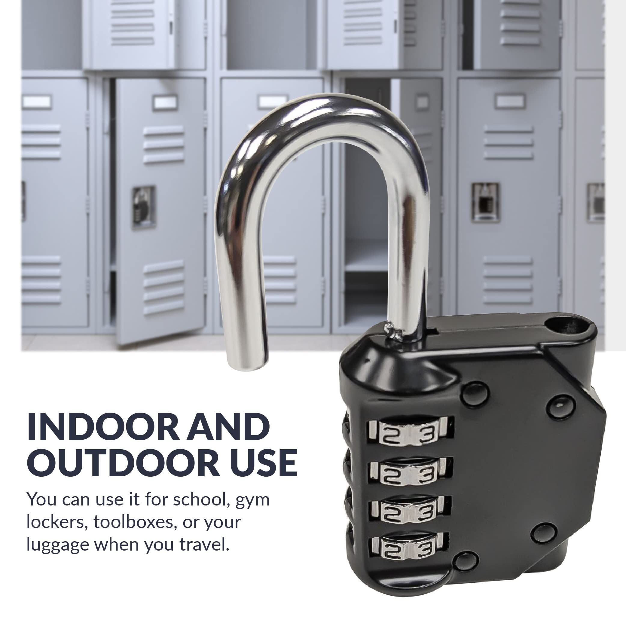 Hardware Improved 4-Digit Combination Lock | Outdoor Waterproof Padlock for School, Gym Locker, 4-Digit Lock Combo | Black โ image 4