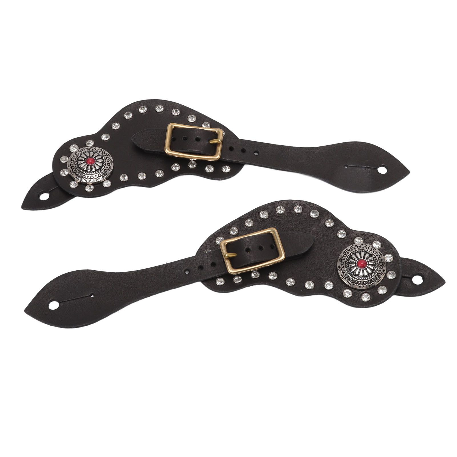 1Pair Spur Strap Leather Rhinestone Western Vintage Style Horse Riding Protective Equipment for Outdoor Black — image 2