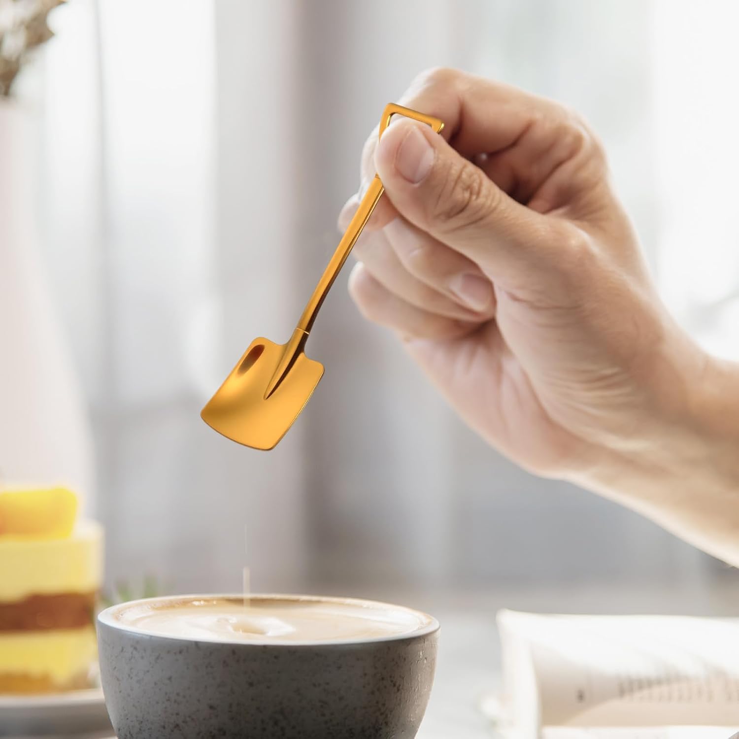 2PCS Mini Gold Shovel Spoons, Stainless Steel Shovel Spoons Square Head Pointed Reusable Spoon Set for Coffee Dessert Ice Cream Tea Appetizers New Home Couples β image 6