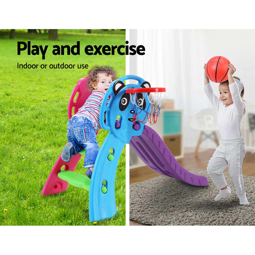 Keezi Kids Slide Set Basketball Hoop Indoor Outdoor Playground Toys 100cm Blue โ image 4