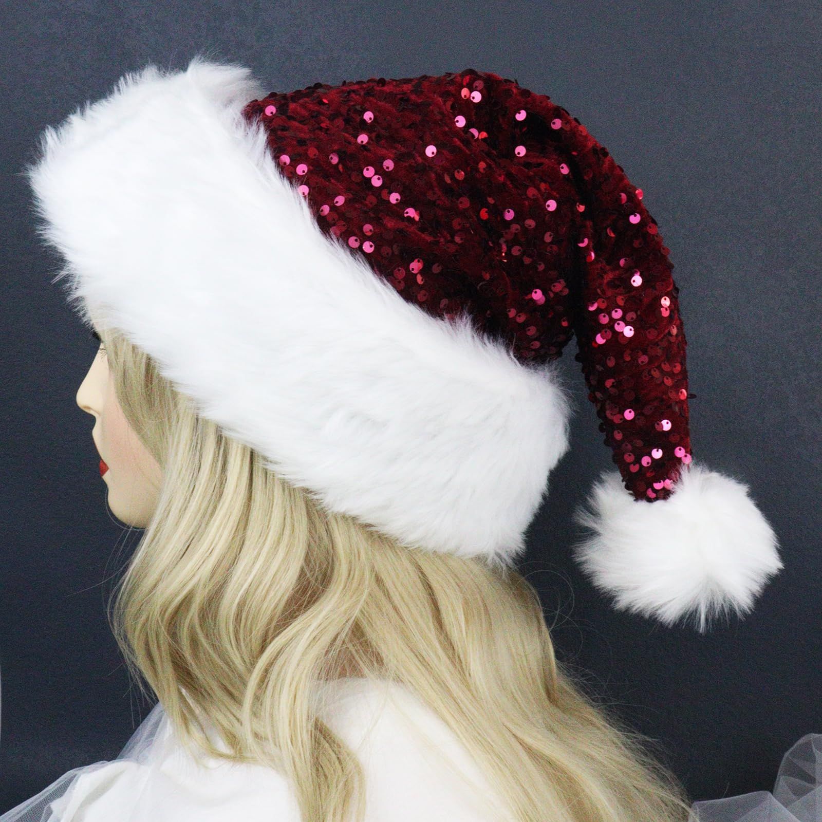 Santa Hat, Christmas Hats for Women or Men, Soft Adults Holiday Hat for Santa Claus New Year Party Supplies — image 3