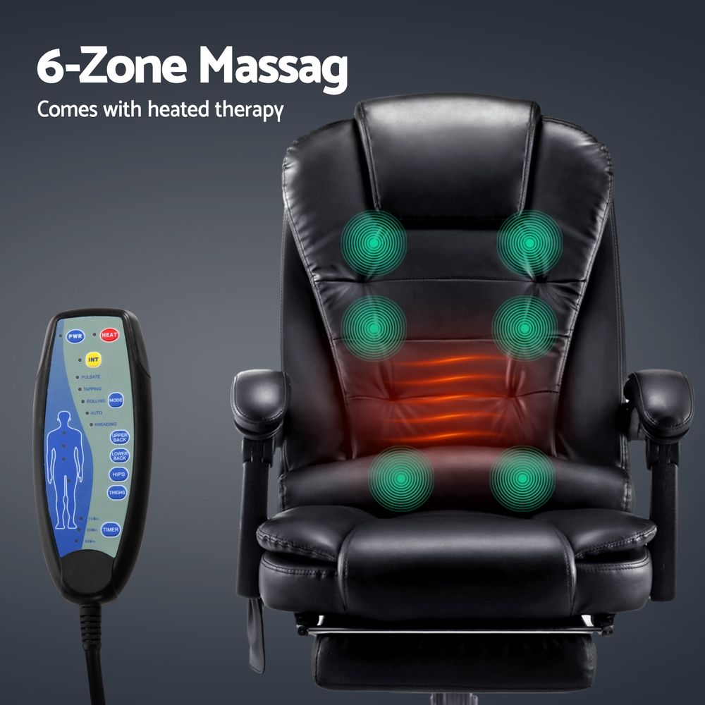 Artiss 8 Point Massage Office Chair PU Leather Footrest Black — image 4