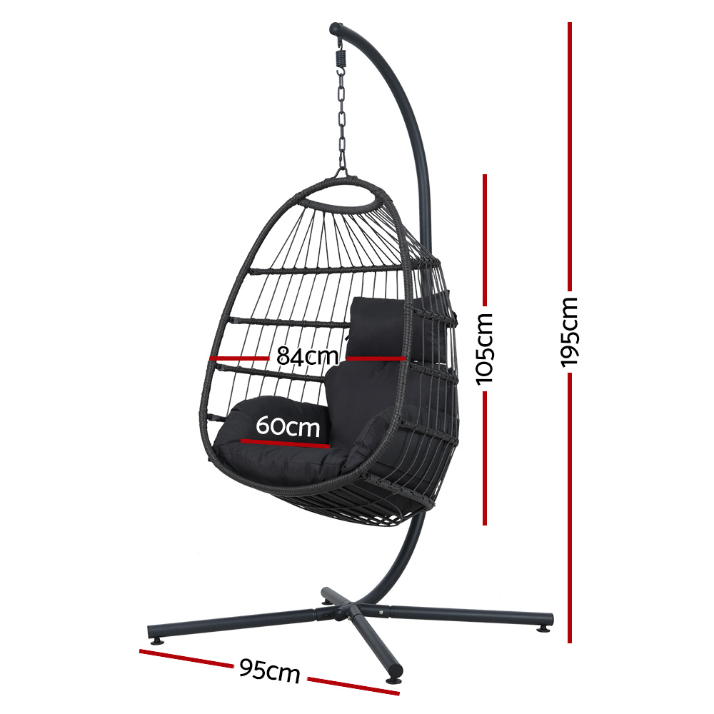 Gardeon Outdoor Egg Swing Chair Hanging Chair Wicker Rope Pod Stand Foldable Grey โ image 2