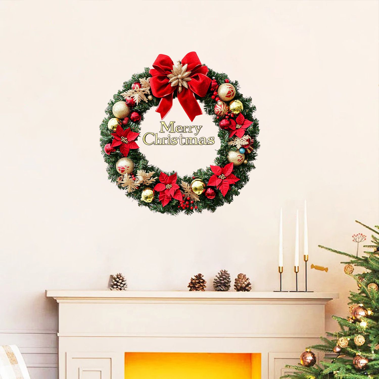 Christmas wreath, bows, Christmas balls, poinsettias, holiday decoration, outdoor decor, indoor decor, Australian Christmas, festive wreath, front door — image 4