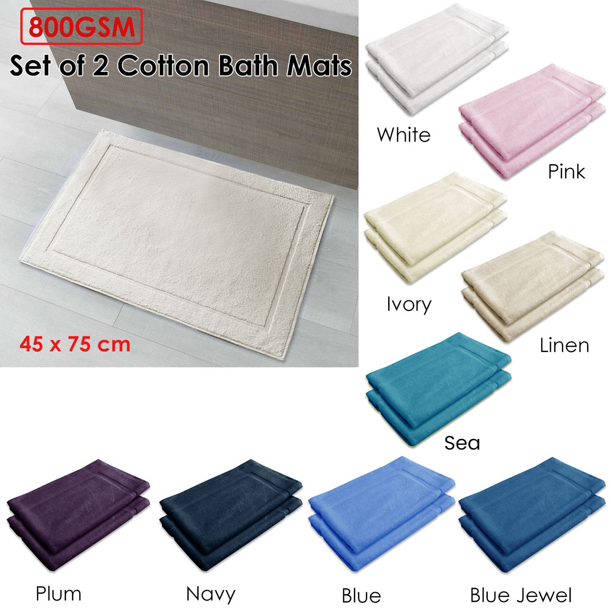 800GSM Set of 2 Cotton Bath Mat Ivory — image 2