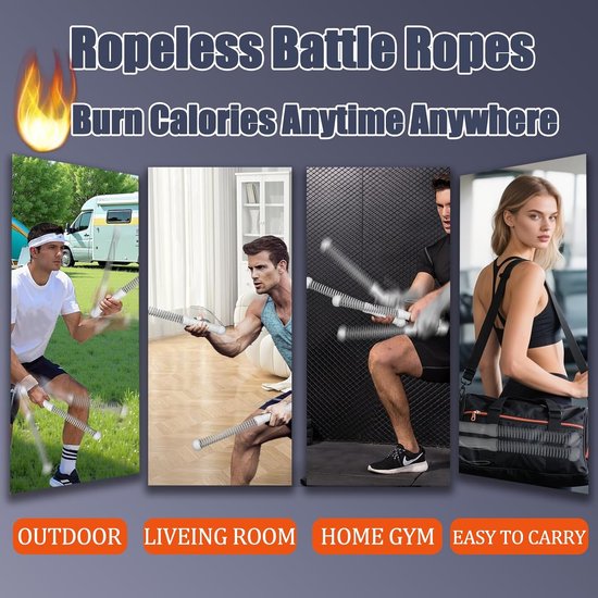 2-Pack Cordless Battle Ropes - Battle Rope - Fitness Rope - Soft Grip - For Home Gym & HIIT - Portable Arm and Core Trainer - Gray — image 4