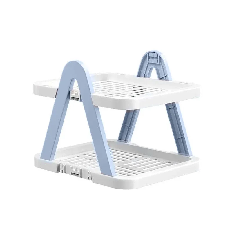 2/3 Tier Removable Shoe Rack Folding Storage Shelf Simple Space Saving Organizer - 2Tier-Blue