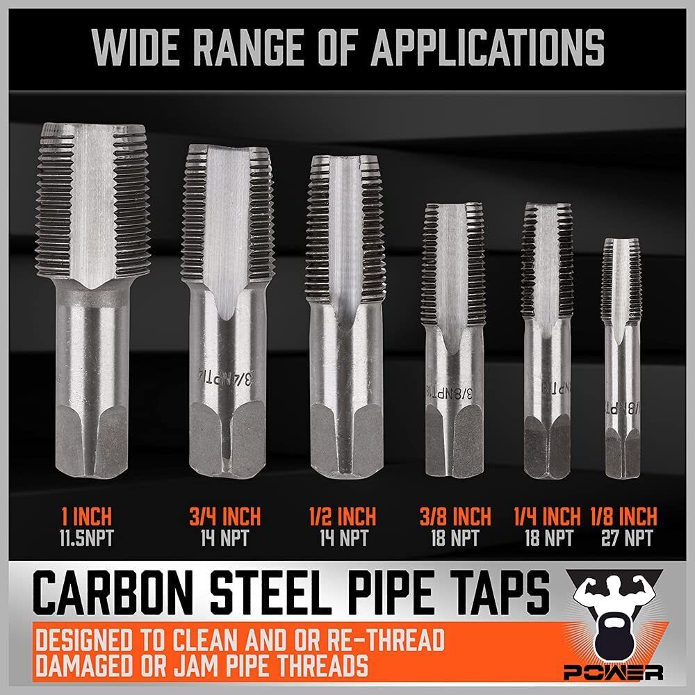 HORUSDY 6Pc NPT Pipe Tap Set Thread Tap Screw Tool 1/8" 1/4" 3/8" 1/2" 3/4" 1" โ image 3