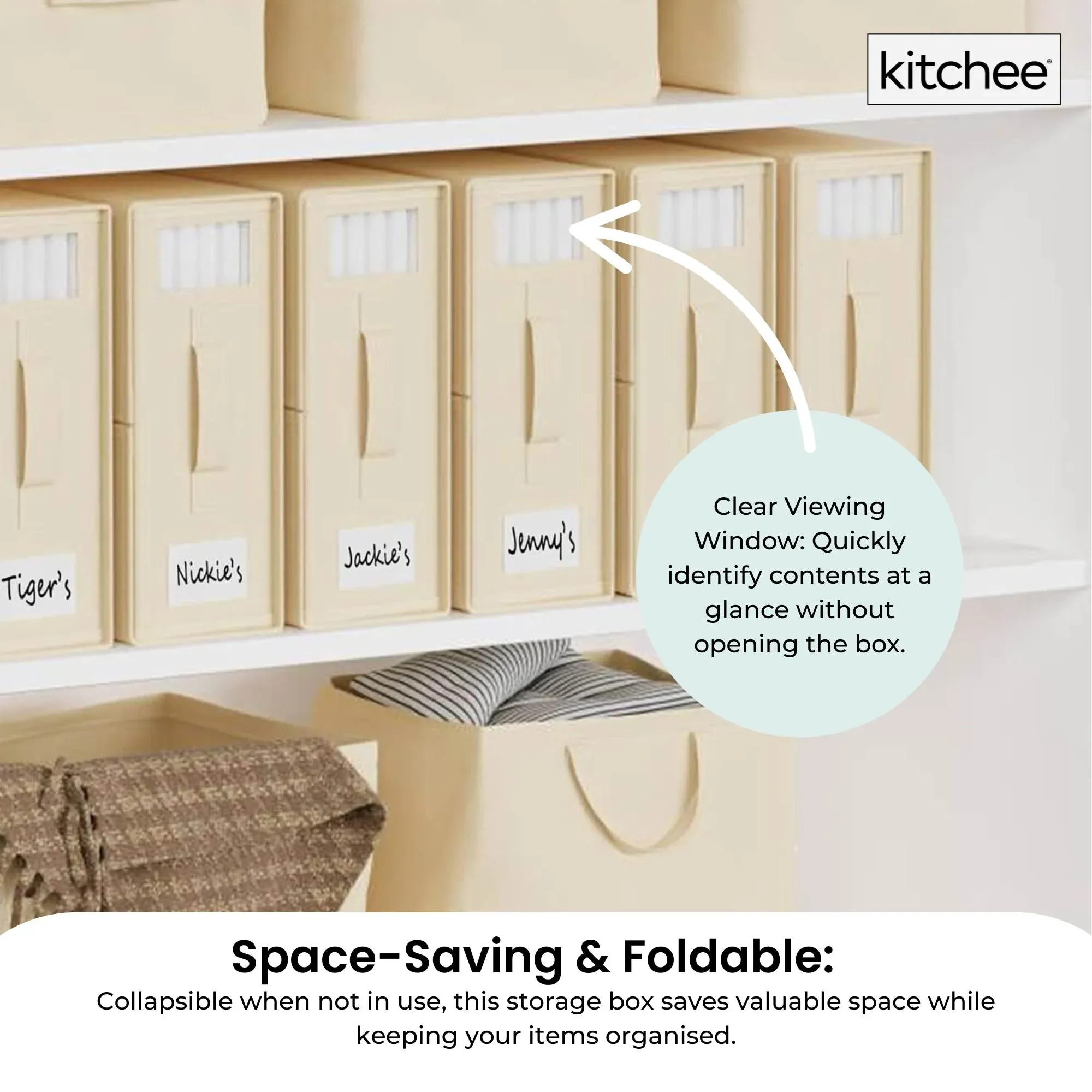 Kitchee 10x Foldable Bed Sheet Storage Box - Linen + Closet Organiser Beige — image 4