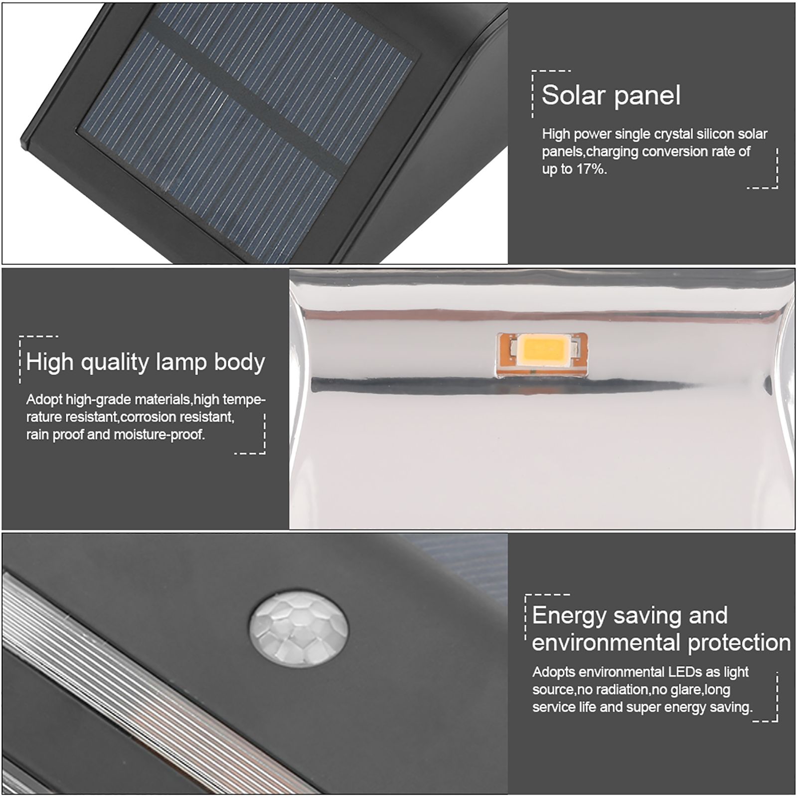 Solar Powered PIR Motion Sensor 2 LED Path Wall Light Garden Security Lamps Black Warm White — image 5