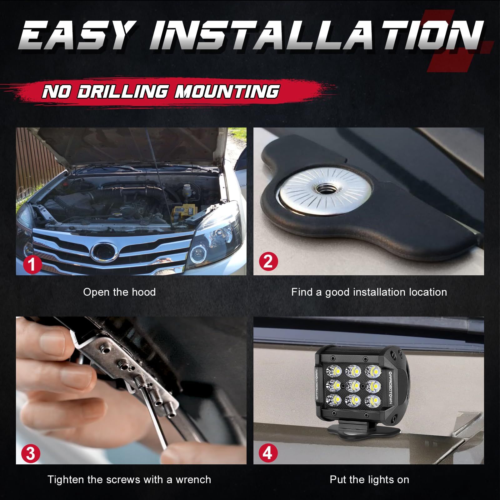 Led Light Bar Mounting Brackets 2pcs Universal Hood Led Work Light led Pods Mount Bracket Clamp Holder for SUV Truck Off Road Installed No Need Drilling — image 4