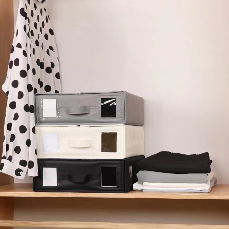Grey Foldable Oxford Fabric Storage Box with Clear Window – Large Capacity Organizer for Bedding, Clothes & More | Collapsible Design with Handle and Labeling — image 2