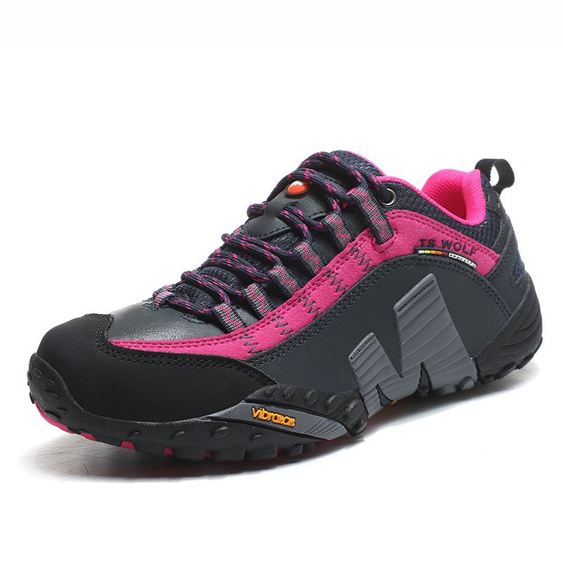 Lefectic Hiking Shoes Genuine Leather Waterproof. Dark blue red 36
