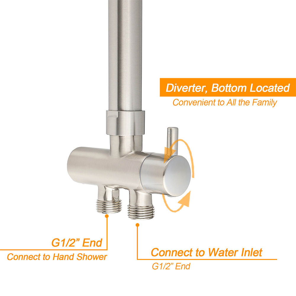 Brushed Nickel Round 12" Rainfall Head Shower Handheld Sliding Rail Small Face Mixer 2in1 Set โ image 5