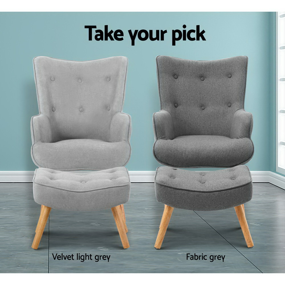 Artiss Armchair Set with Ottoman Grey Lansar โ image 6