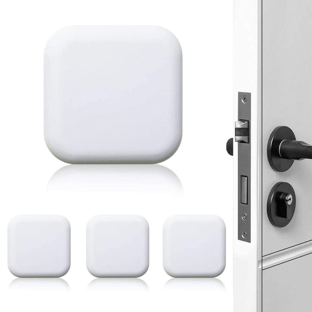 4Pack Door Stoppers Wall Protector Buffer Guard Doorknob Door Handle Bumper Self Adhesive Silencer Soft Rubber Crash Pad for Home Office - White square - Size