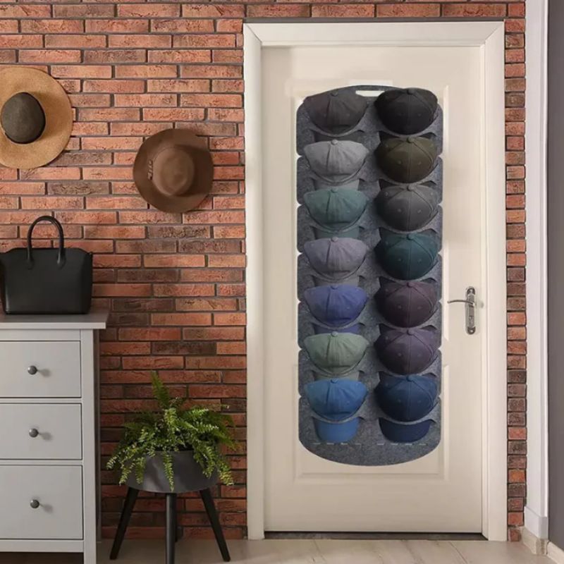 Hat Storage Hanging Bag Baseball Cap Storage Artifact Display Multi-layer Grid Daily Household Hanging Door Back Wall Felt Hanging — image 4