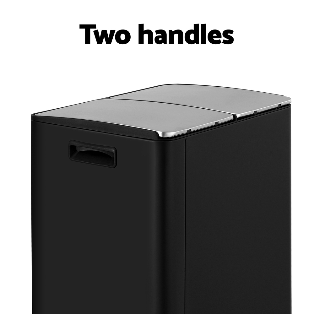 Cefito Pedal Bins Rubbish Bin Dual Compartment Waste Recycle Dustbins 60L Black โ image 5