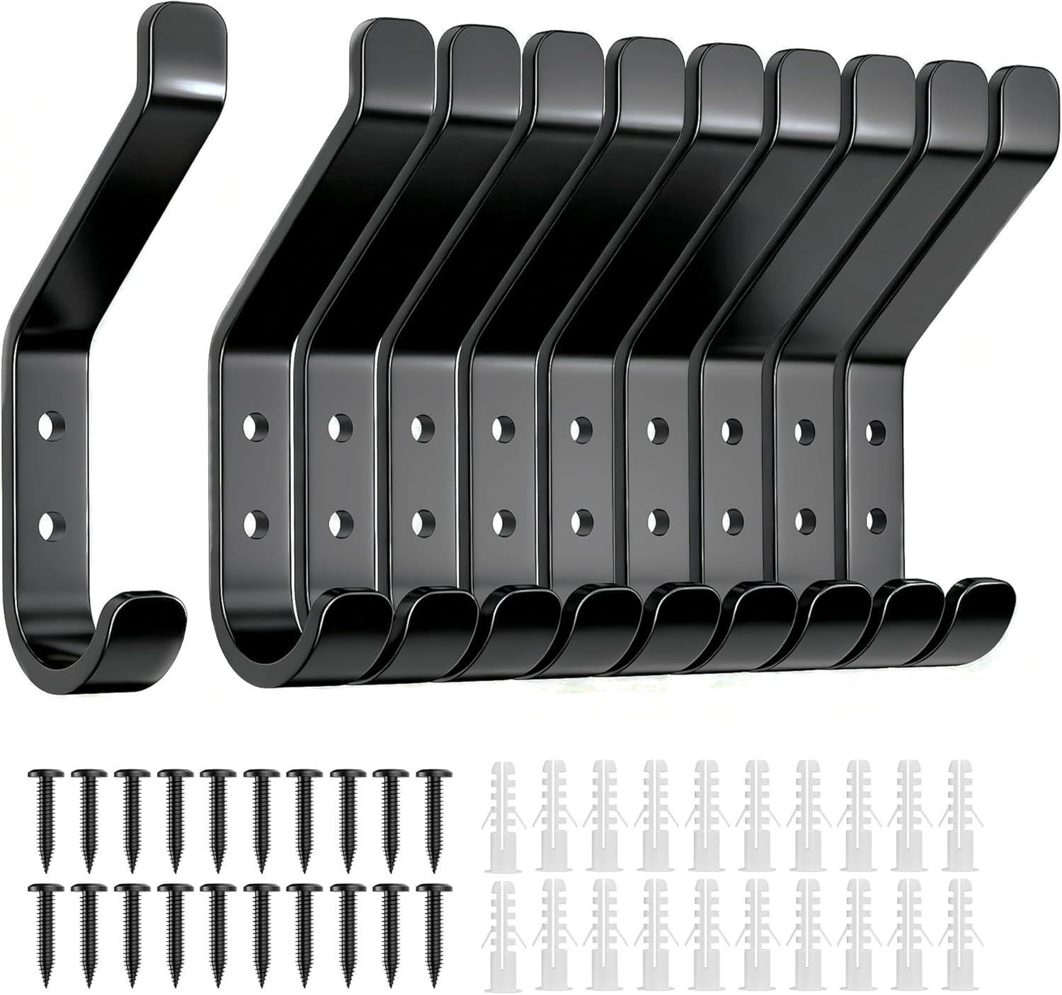 10-Pack Coat Hook for Hanging, 10KG (Max), Stainless Wall Hooks for Towel, Hat, Backpack, Key, Clothes, Wall Mounted Coat Hanger for Closet, Black 10 CM