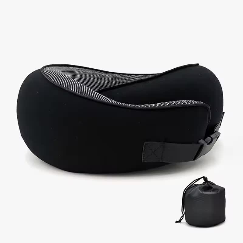 Black Buckle Tape Memory Foam U-Shaped Neck Pillow - Snail Travel Cushion for Airplane, Office Nap, and Travel - Adjustable with Magnetic Therapy