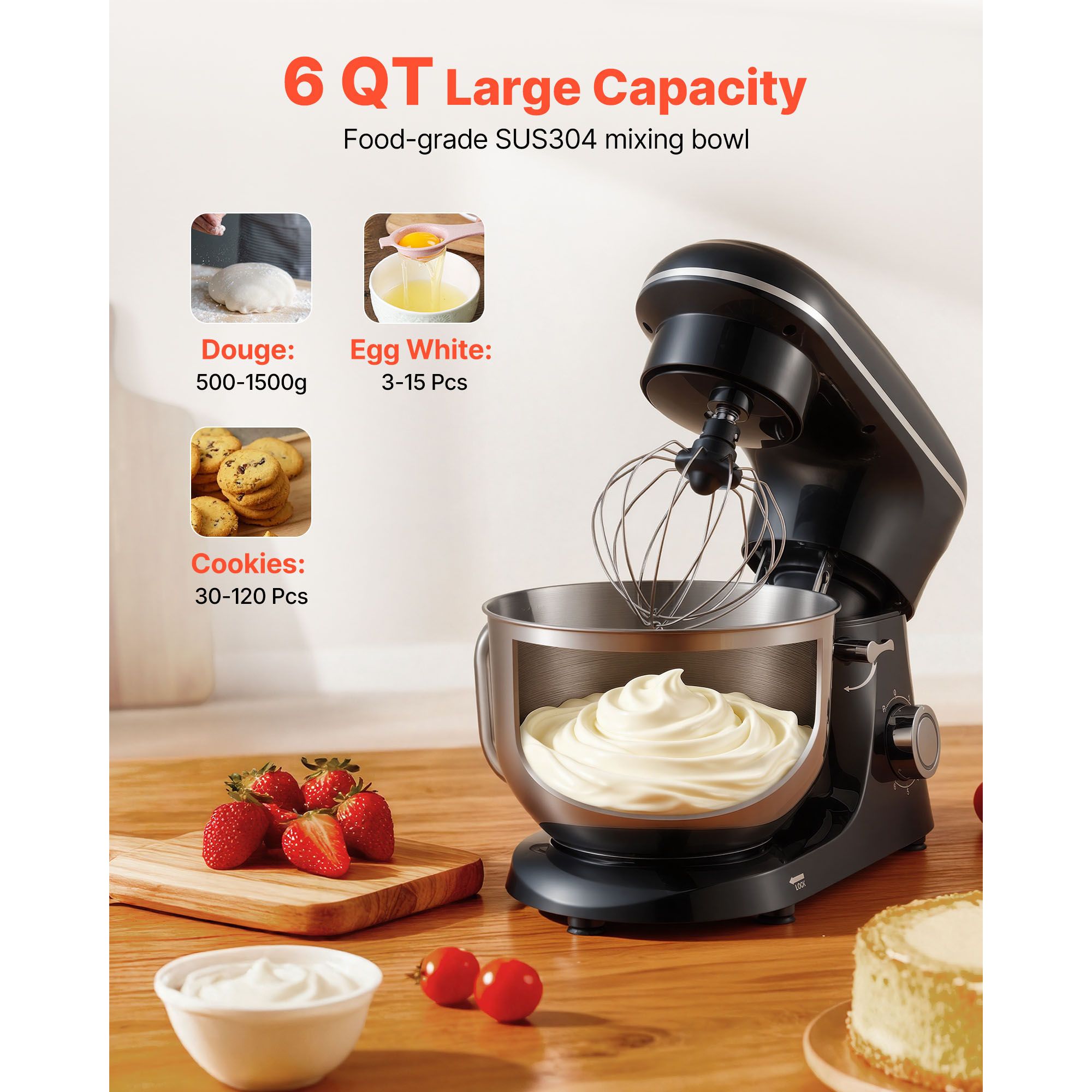Stand Mixer 5.68 L Electric Dough Mixer 1100W 6 + P Speeds Food Beater — image 5