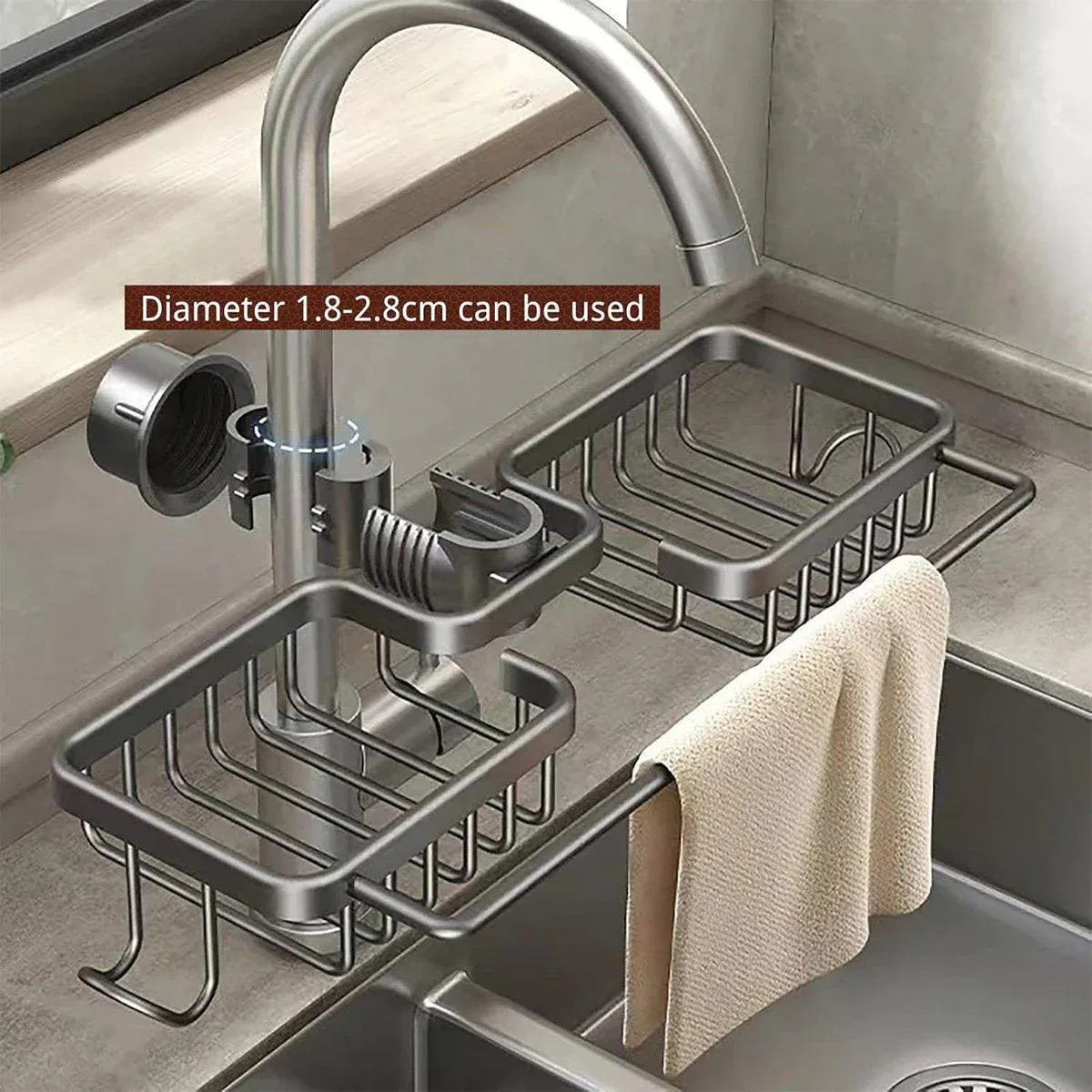 Multifunctional Faucet Shelf Kitchen Storage Sink Draining Basket Household Rack - Grey โ image 5